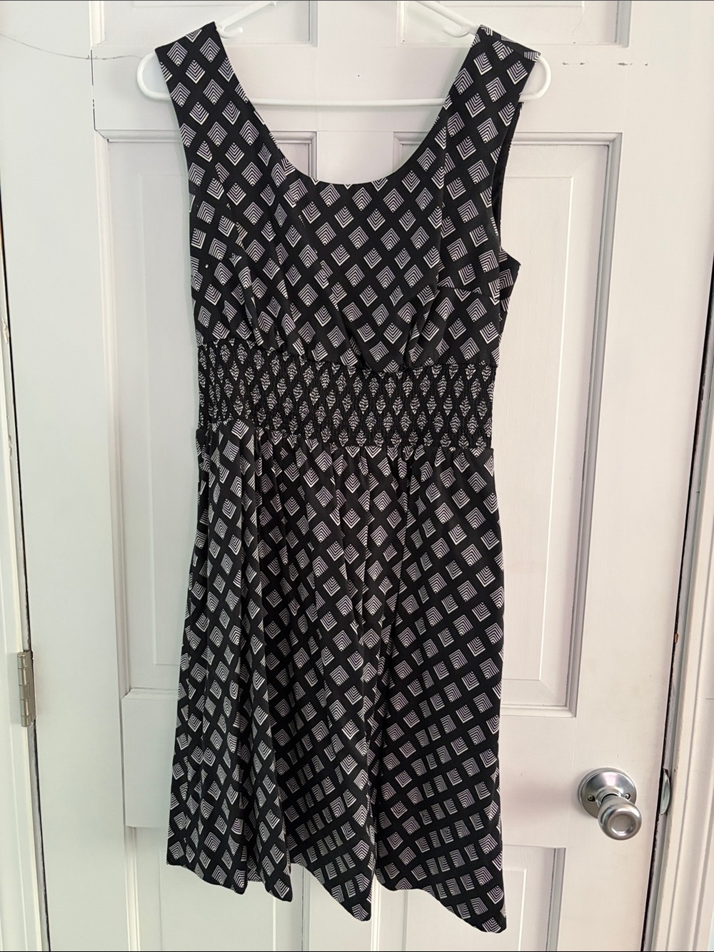 White House Black Market Black and White Diamond-Print Sleeveless Midi Dress